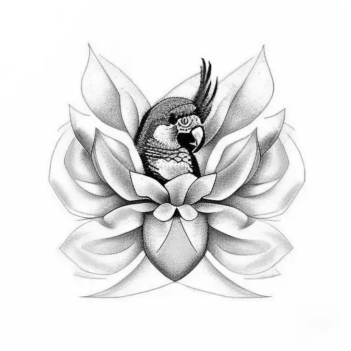 parrot rubies lily tattoo design idea