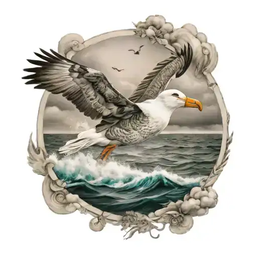 albatross flying over ocean  tattoo design idea