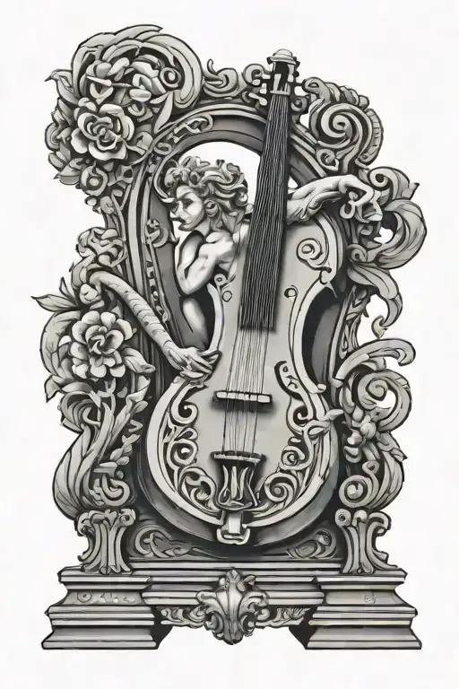 statue instrument lyre tattoo design idea
