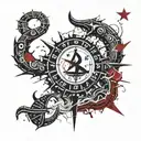 zodiac symbol for scorpio forming a wave, the north star, and an anchor tattoo design idea