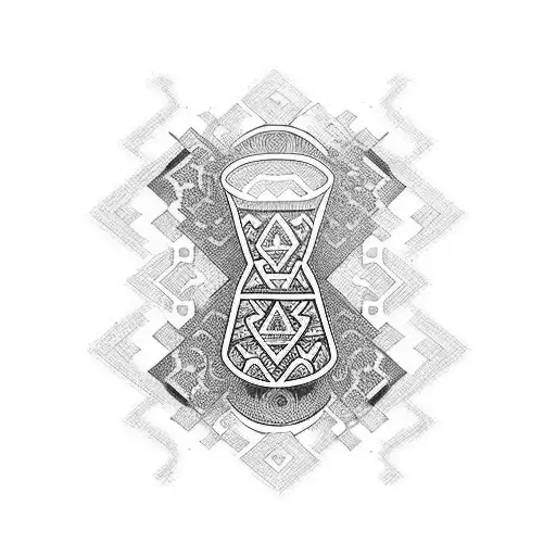 A mesmerizing Hmong-inspired hourglass with intricate dotwork tattoo design idea