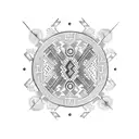 A mesmerizing Hmong-inspired hourglass with intricate dotwork tattoo design idea