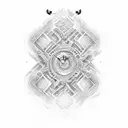 A mesmerizing Hmong-inspired hourglass with intricate dotwork tattoo design idea