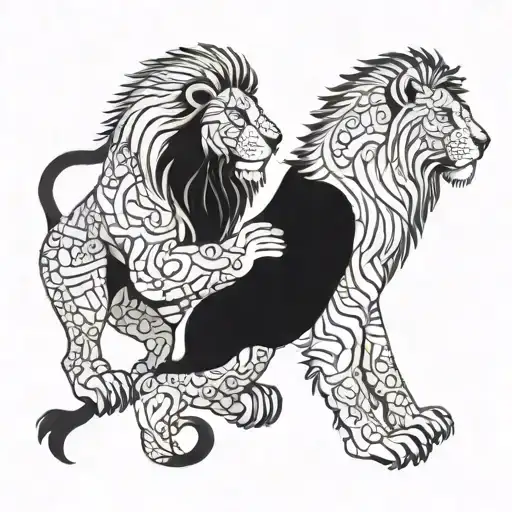 A cosmic dance of love between two lions in the universe tattoo design idea
