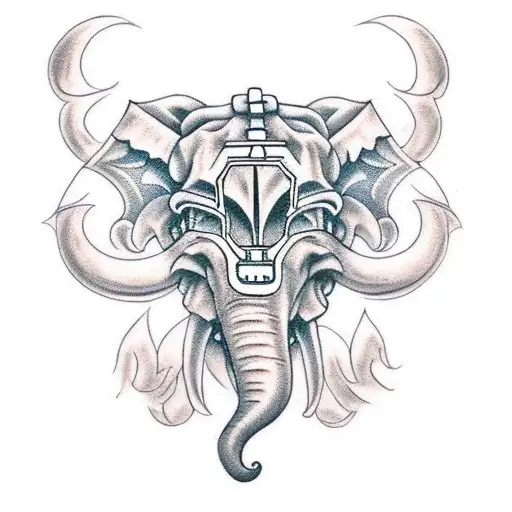 Hunter's mask adorned with elephant tusks tattoo design idea