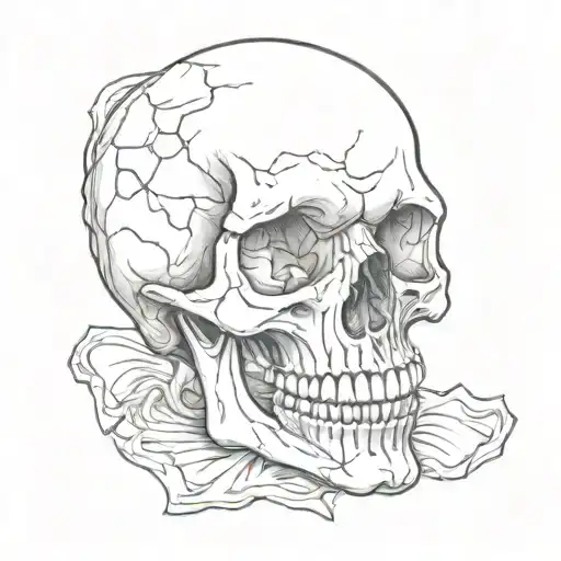 broken skull wearing a fake smile realistic drawing tattoo design idea
