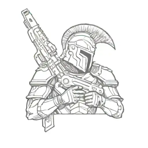 spartan holding a gun smoking joint tattoo design idea