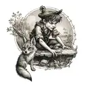 Peter Pan playing with a fox   tattoo design idea