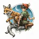 Peter Pan playing with a fox   tattoo design idea