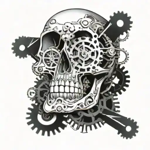 Skull with intricate gears incorporated into the design, symbolizing the mechanic's passion for machinery and precision tattoo design idea
