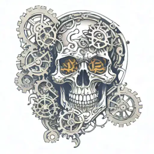 Skull with intricate gears incorporated into the design, symbolizing the mechanic's passion for machinery and precision tattoo design idea