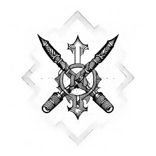 crossed daggers with hilt, keep it simple tattoo design idea