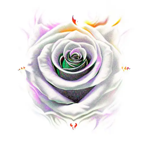 Tribal-inspired depiction of a rose on fire tattoo design idea