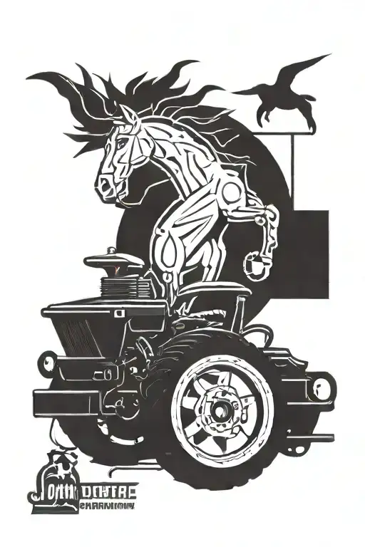 A stylized combination of the John Deere and Mustang logos, incorporating elements of both brands in a unique design tattoo design idea