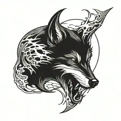 lone wolf crescent moon, claw marks tearing open tattoo design idea