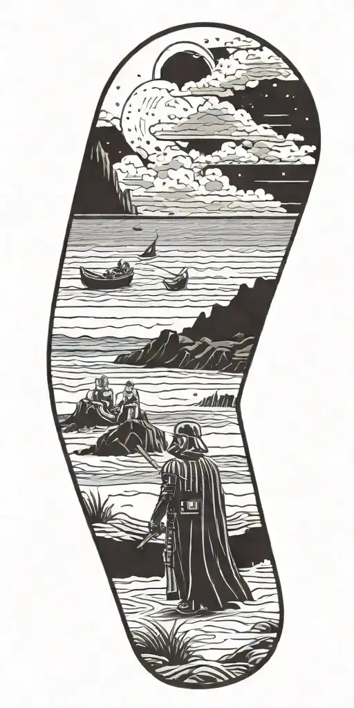 darth vader at the beach landscape tattoo design idea