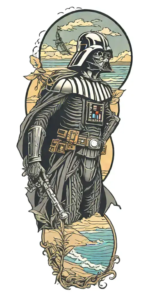 darth vader at the beach landscape tattoo design idea