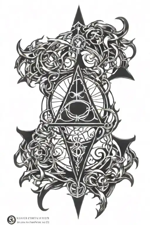 gothic sleeve male dark black ink satanic sigil connected tattoo design idea
