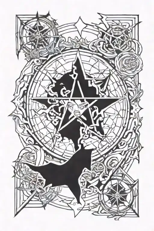 gothic sleeve male dark black ink inverted pentagram Lucifer connected tattoo design idea