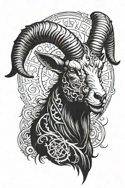 gothic sleeve male dark black ink satanic goat head tattoo design idea