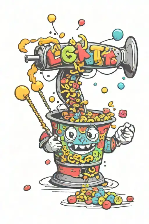 Pretend you are an artist that creates tattoo designs. Create an original design including lucky charms cereal marshmall tattoo design idea