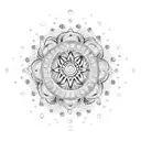 mandala hand with chakras and jewels/gems and flowers incorporated in color tattoo design idea