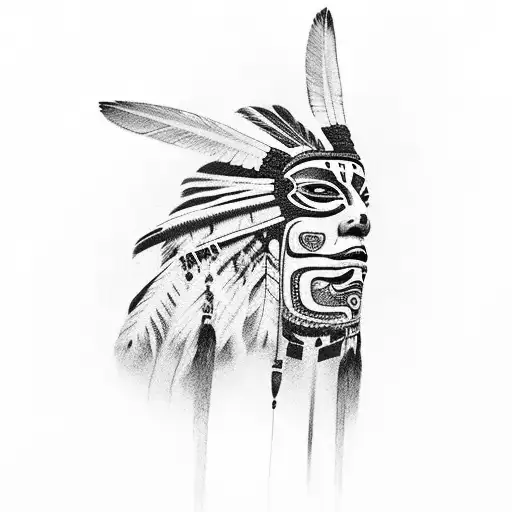  Indigenous village with totem tattoo design idea