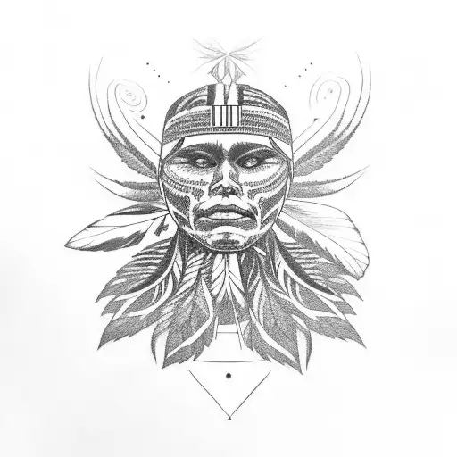 Indigenous totem surrounded by cannabis plants tattoo design idea