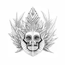 Indigenous totem surrounded by cannabis plants tattoo design idea