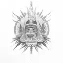 Indigenous totem surrounded by cannabis plants tattoo design idea