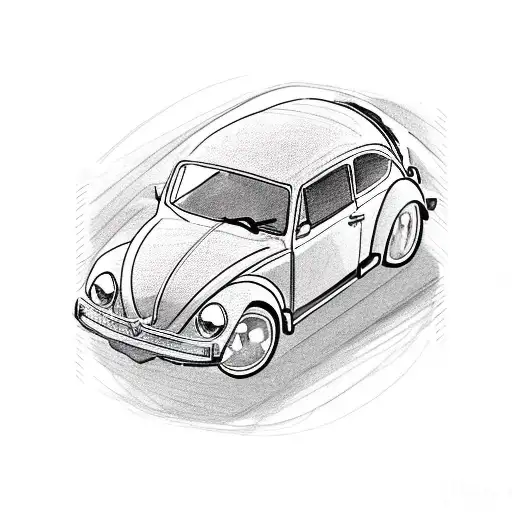 Volkswagen beetle on its roof with a bugs stomach and legs instead of wheels tattoo design idea