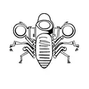 Upturned Volkswagen beetle with a bugs stomach and legs instead of wheels tattoo design idea