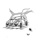 Upturned Volkswagen beetle with a bugs stomach and legs instead of wheels tattoo design idea