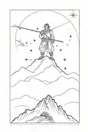 ronin stands in top of mountain full moon surrounded by stars tattoo design idea