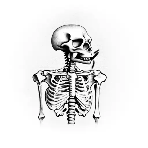 Skeleton smoking a cigarett  tattoo design idea