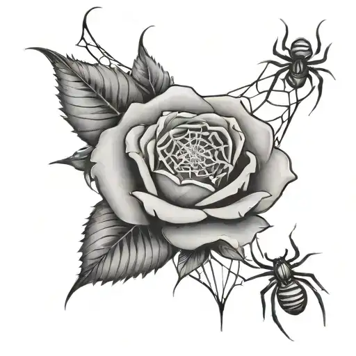 Rose with spider web coming out of stem rose tattoo design idea