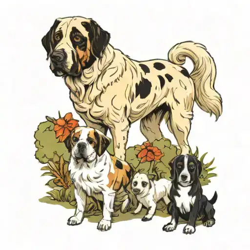 farm animals and a brindle livestock guardian dog tattoo design idea
