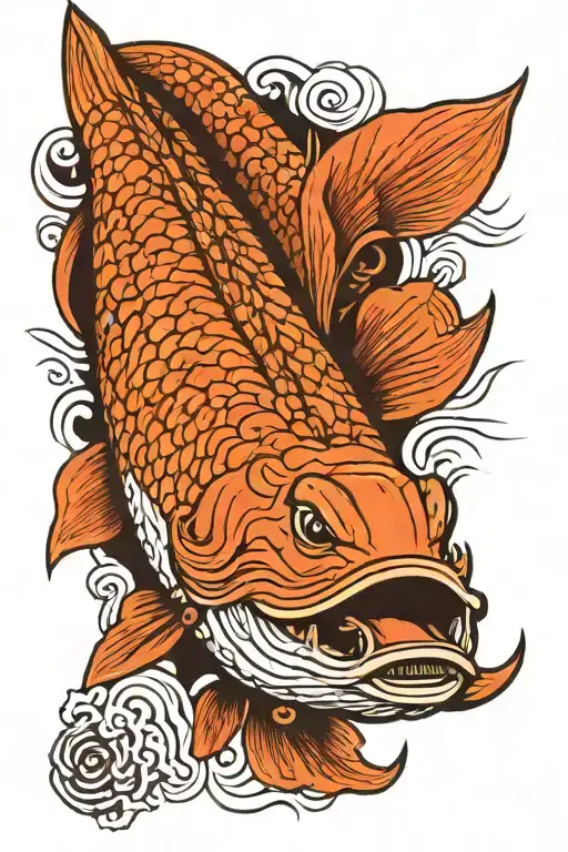 Naturally colored and shaped pike japanese woodcut style tattoo design idea