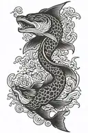 Pike Japanese woodcut style tattoo design idea