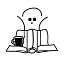 cartoon sheet ghost, drinking a coffee and reading a book tattoo design idea
