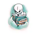 ghost reading a book and drinking coffee  tattoo design idea