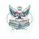 ghost reading a book and drinking coffee  tattoo design idea