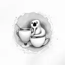 Casper, the ghost, drinking a coffee and reading a book tattoo design idea