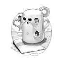 Casper, the ghost, drinking a coffee and reading a book tattoo design idea
