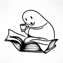 Casper the ghost drinking coffee and reading a book  tattoo design idea