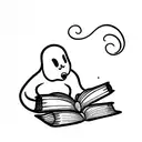 Casper the ghost drinking coffee and reading a book  tattoo design idea