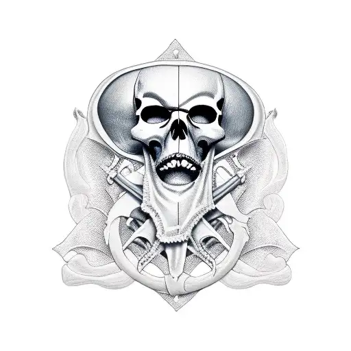 pirate skull in lips tattoo design idea