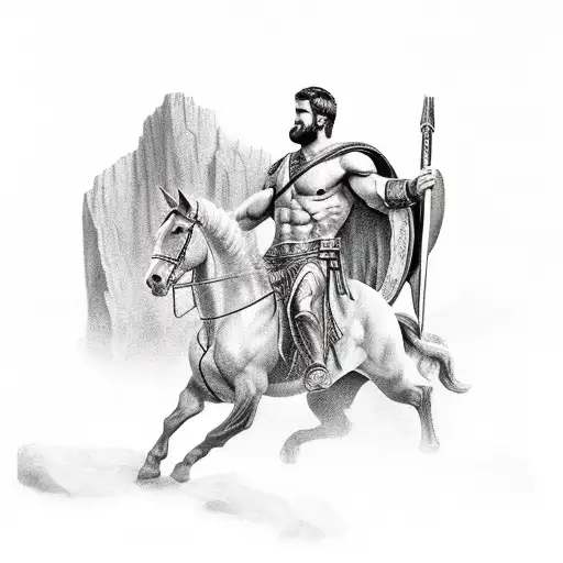 Leonidas, as portrayed by Gerard Butler in the movie 300, standing on a rugged rock formation.  tattoo design idea