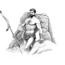 Leonidas, standing on a rugged rock formation. he should be holding a spear with a snake coiled around it tattoo design idea