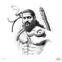 Leonidas, standing on a rugged rock formation. he should be holding a spear with a snake coiled around it tattoo design idea